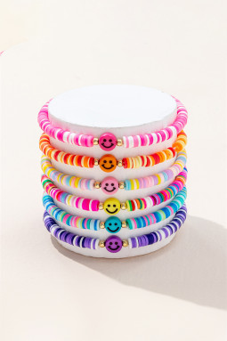 亮粉色 6 件套笑脸聚合物粘土弹力手链套装