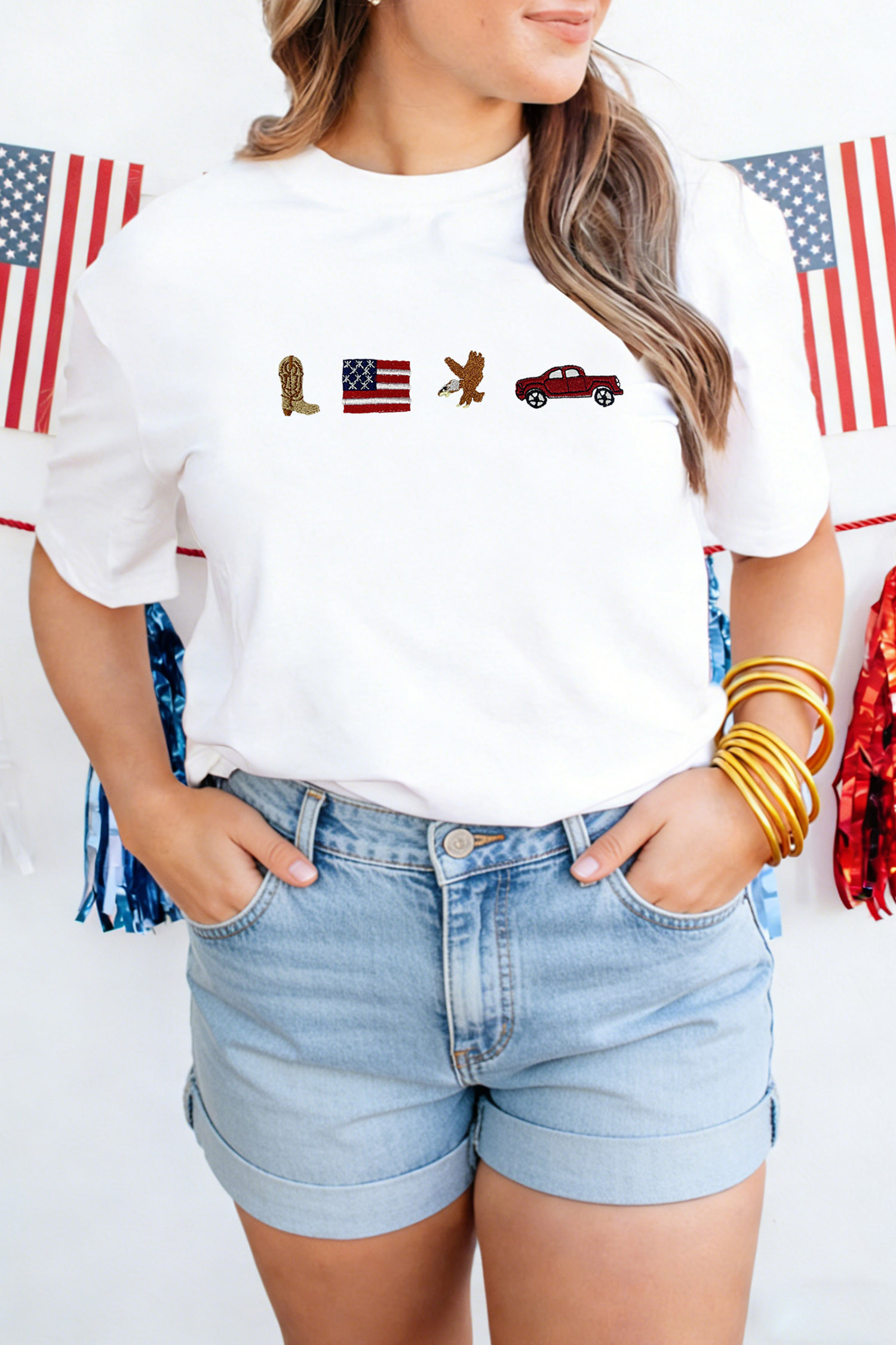 白色 American Icons 刺绣休闲 T 恤 LC25232026