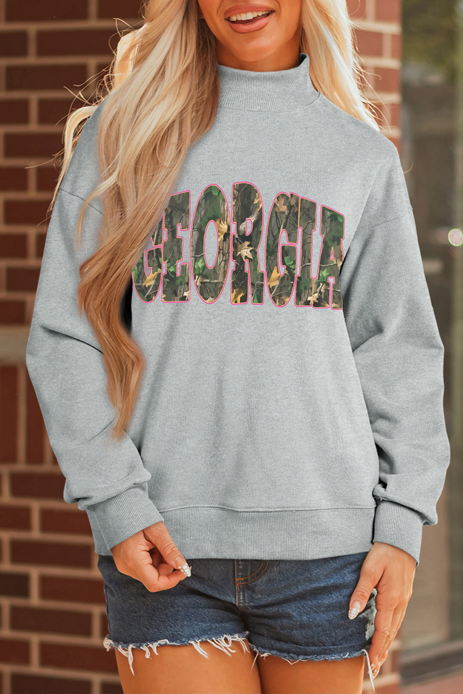 灰色 GEORGIA 迷彩字母印花小高领套头衫 LC25321480