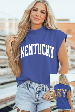 天蓝色 KENTUCKY 豹纹 KY 双面印花小高领 T 恤