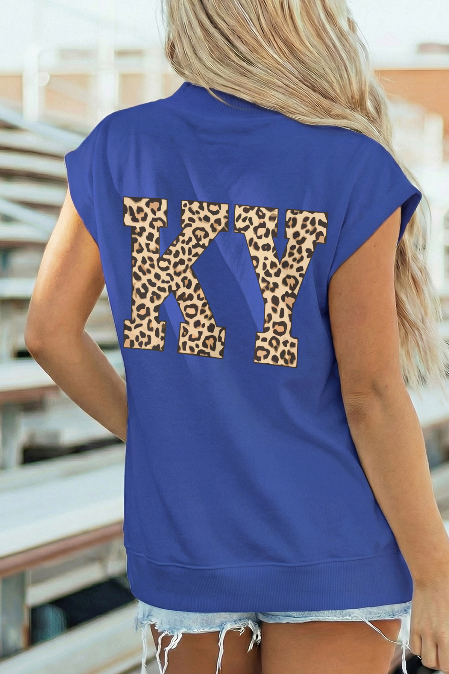 天蓝色 KENTUCKY 豹纹 KY 双面印花小高领 T 恤 LC25137916