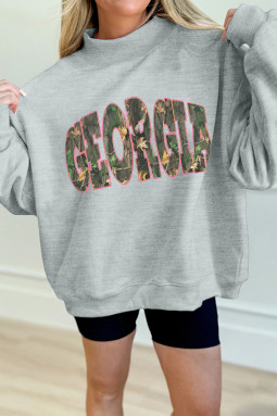 灰色 GEORGIA 迷彩字母印花小高领套头衫