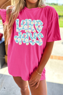 玫红色 LAKE DAYS 花卉字母 T 恤