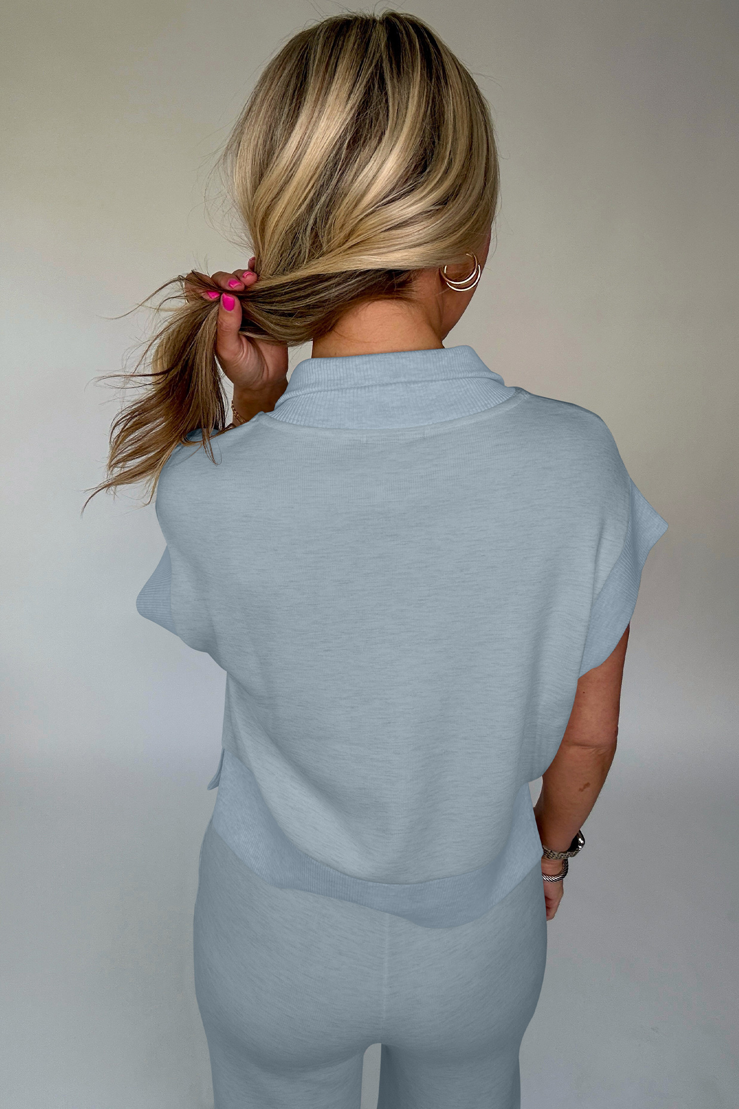 Beau Blue 半拉链 Polo T 恤休闲裤套装 LC628725