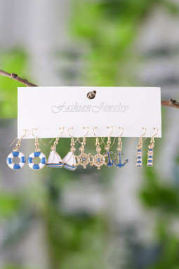 金色开钩航海珐琅耳环 5 对/套