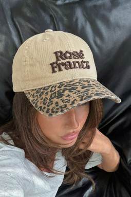 卡其色豹纹撞色边缘 Rose Frantz 刺绣棒球帽