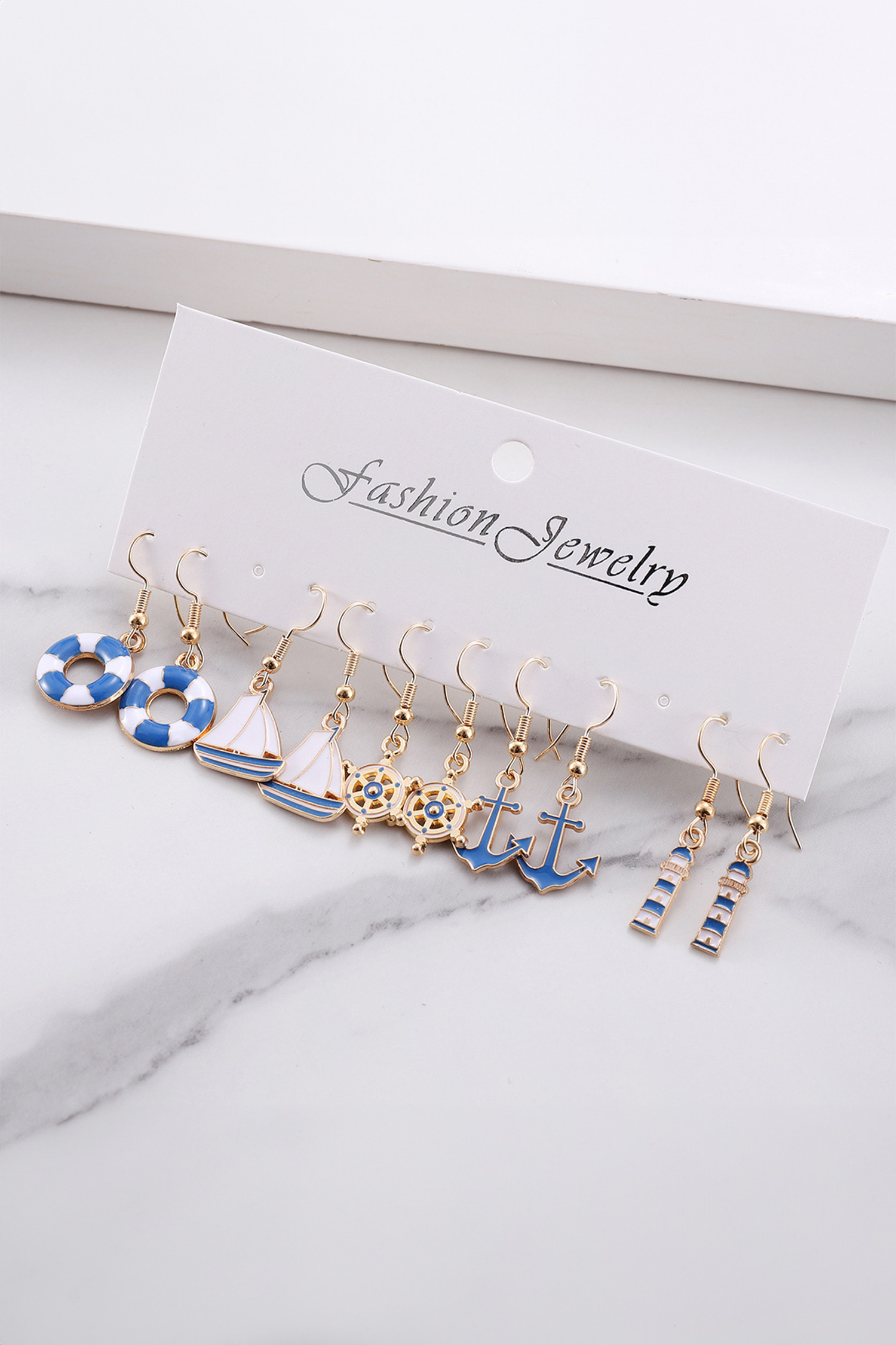 金色开钩航海珐琅耳环 5 对/套 BH014848