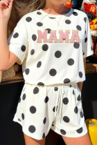 休闲波点印花 MAMA 雪尼尔字母短裤套装