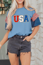 Beau Blue USA 雪尼尔刻字星条旗拼布袖上衣