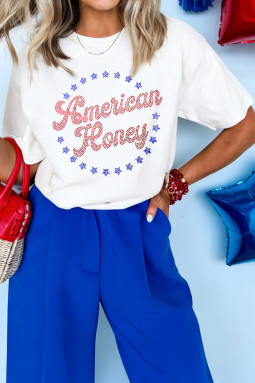 白色 American Honey 水钻图案 T 恤