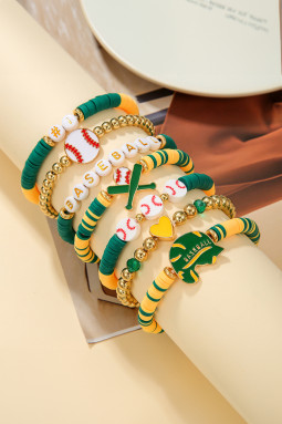 深绿色 7 件棒球可堆叠比赛日手链套装