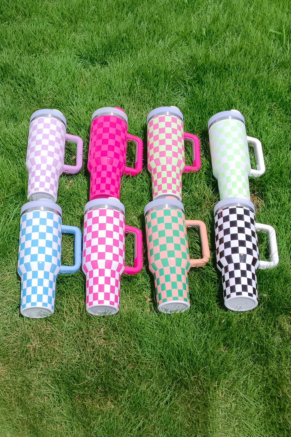 黑色格纹印花手柄不锈钢不倒翁杯 40 盎司 BH051301