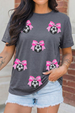 灰色亮片蝴蝶结足球比赛日 T 恤