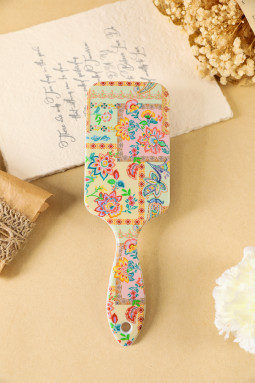 杏色波西米亚风花卉印花大号梳理发刷