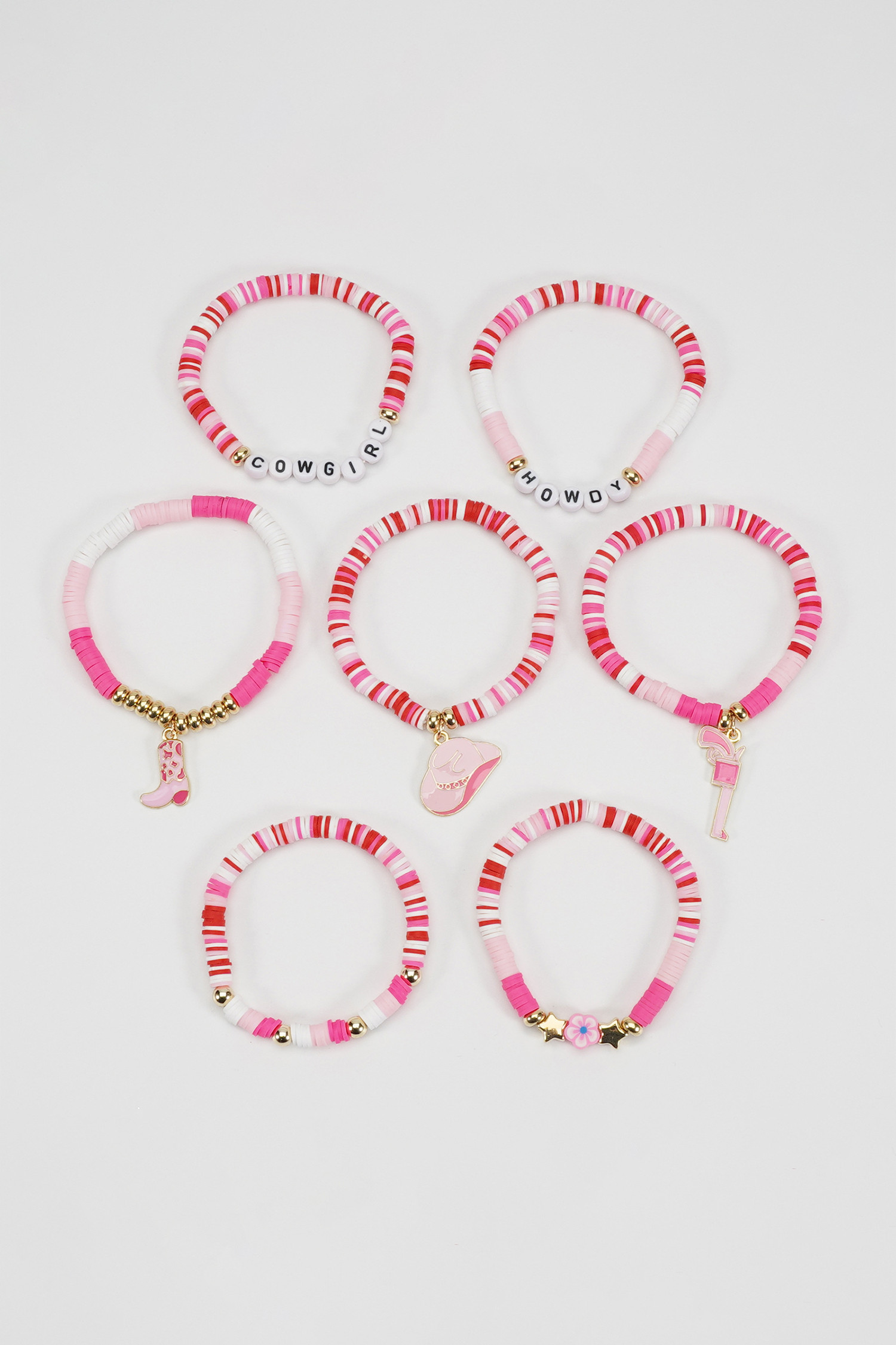 粉色香袋 7 件装 HOWDY COWGIRL 帽子靴枪吊饰手链套装 BH014830