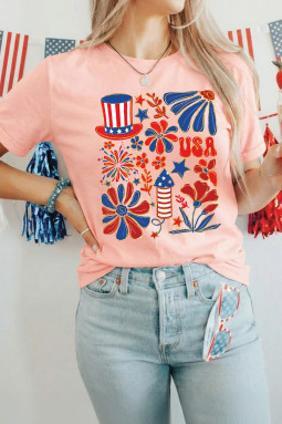 粉色美国独立日庆典图案 T 恤