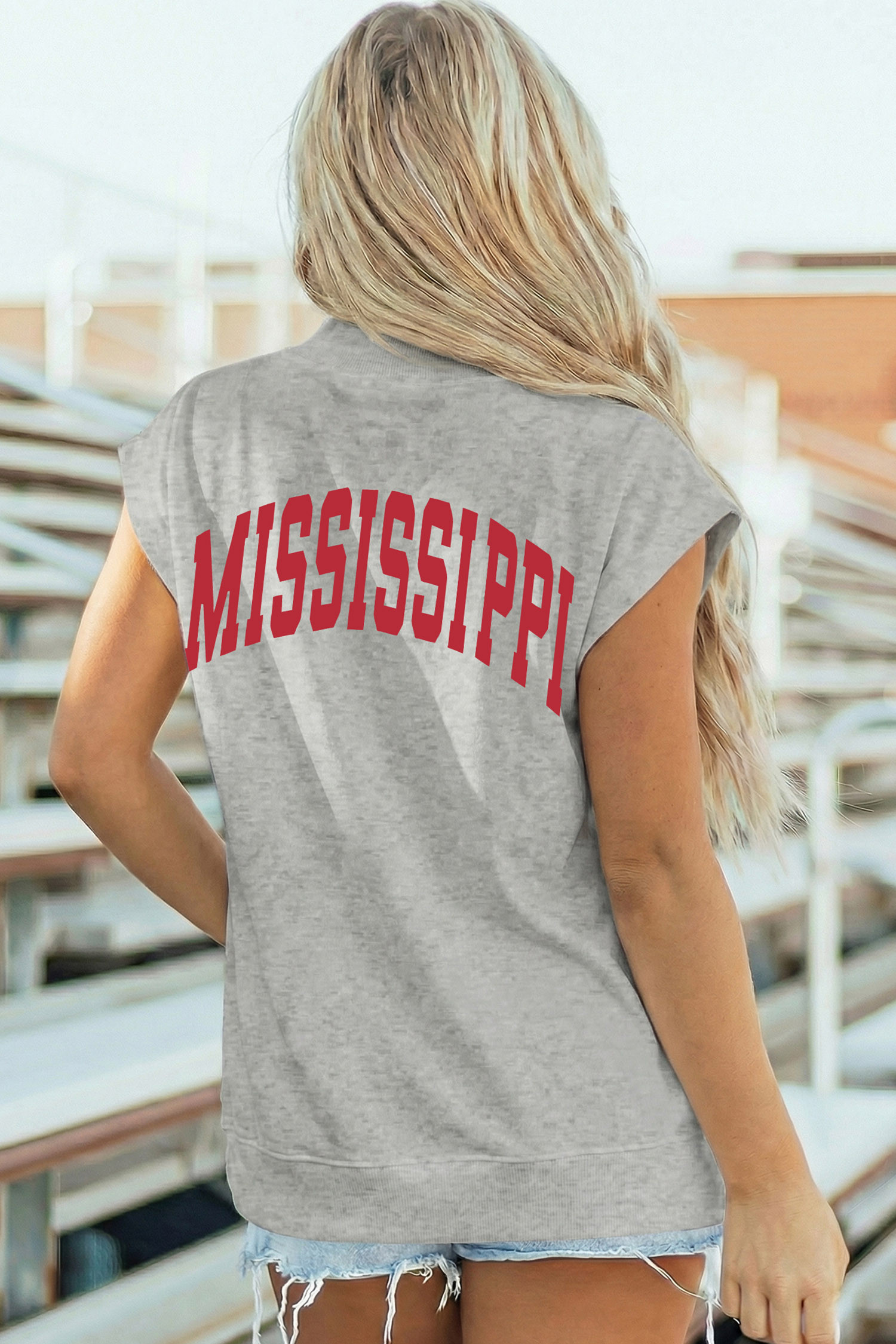 浅灰色 MS/ MISSISSIPPI 双面印花小高领 T 恤 LC25320223