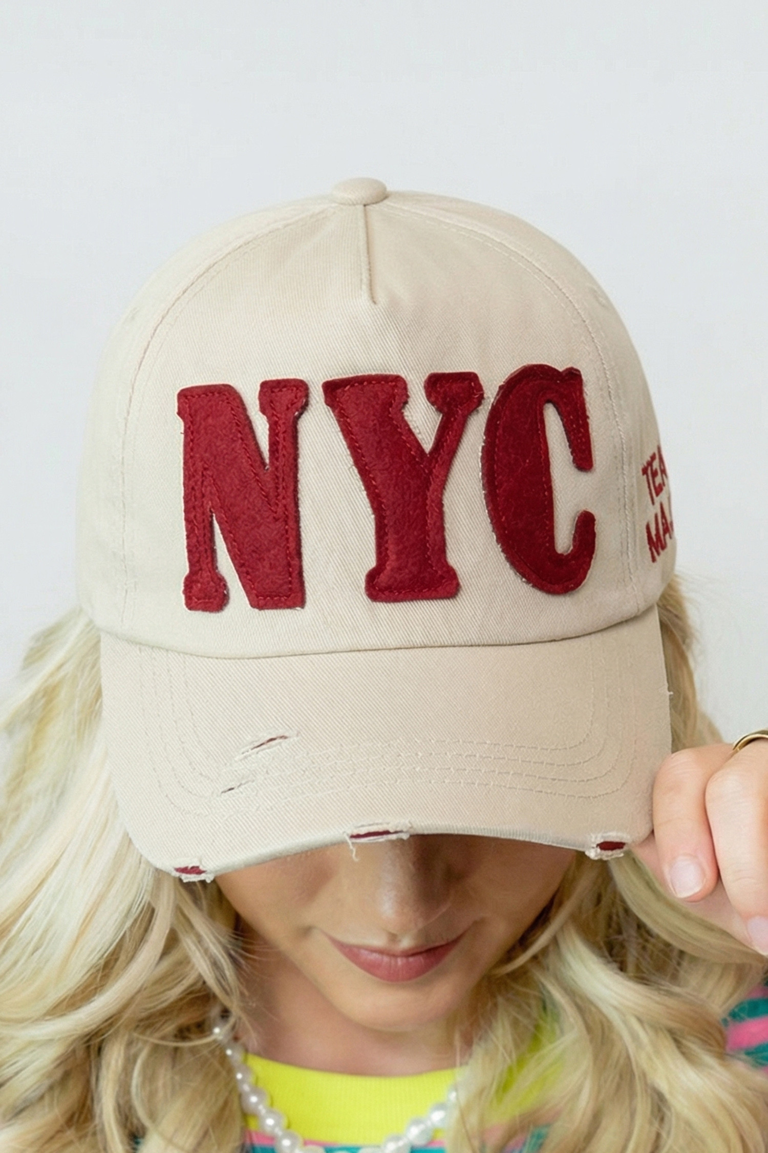 白色 Bold NYC 贴片 TEAM MAJOR 刺绣棒球帽 BH043787