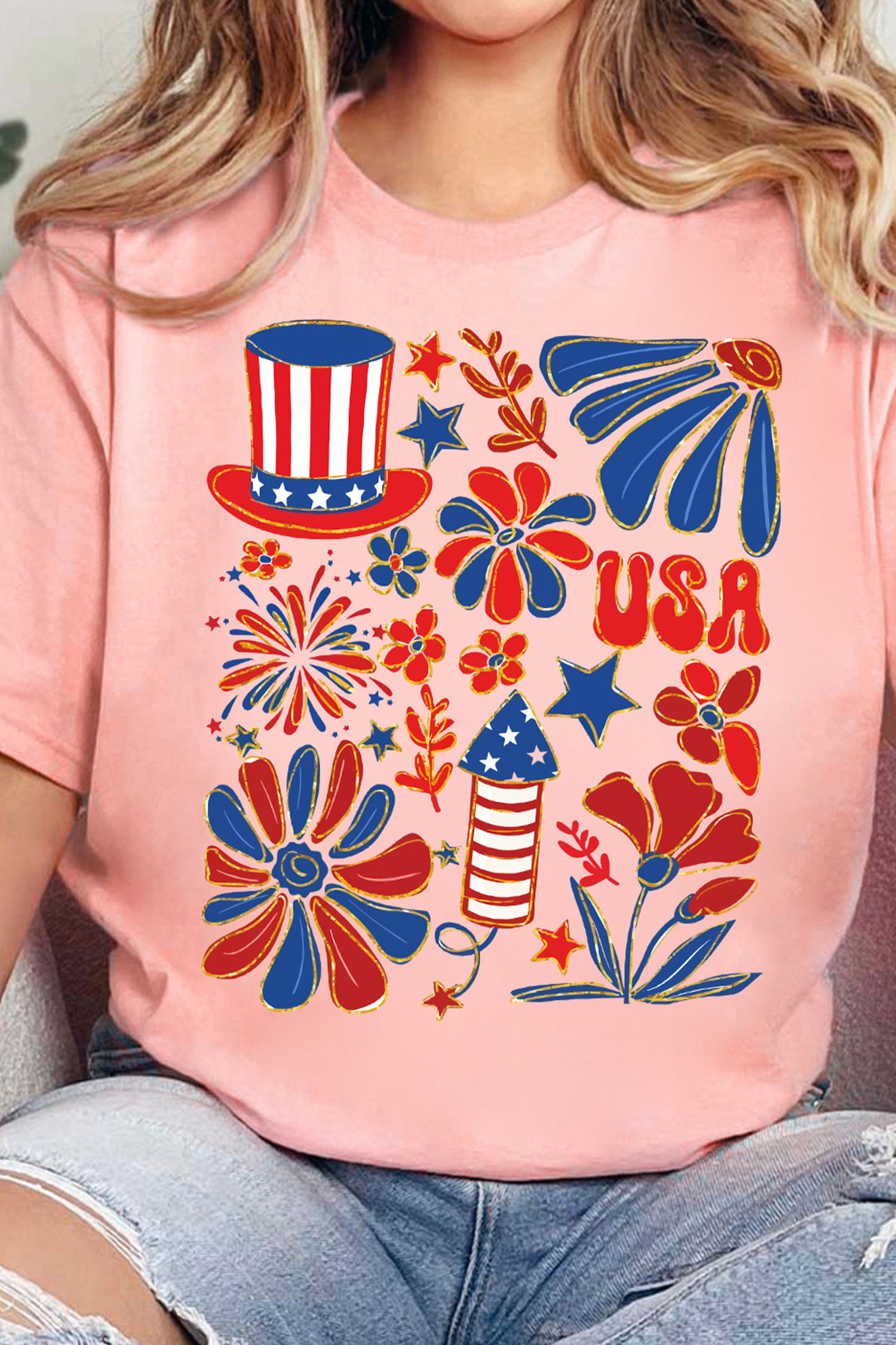 粉色美国独立日庆典图案 T 恤 LC25232053