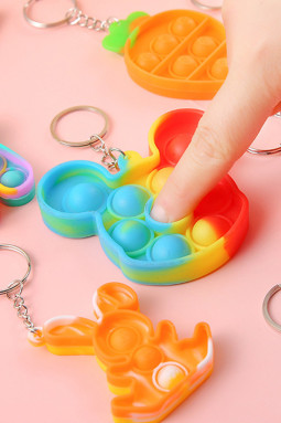 玫瑰红色卡通鼠标头减压 Popit 钥匙扣