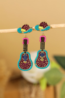 绿松石水钻串珠女牛仔帽子吉他吊坠耳环