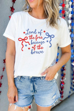 因为勇敢而自由的白色大地刺绣T恤
