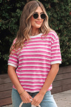 Sachet Pink Textured Knit Short Sleeve Crossed Detail Tee