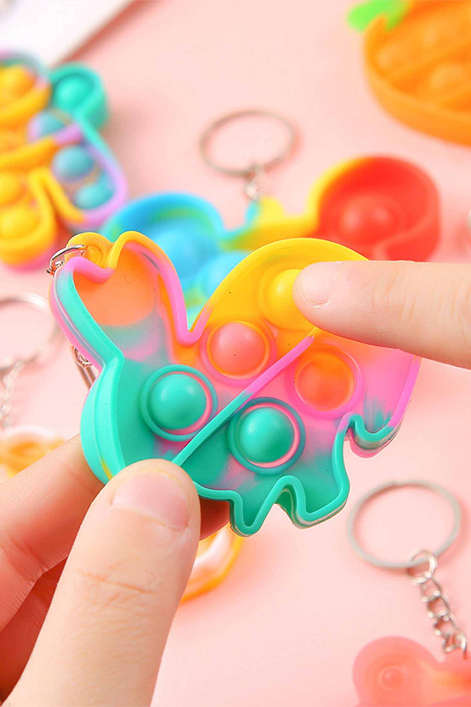 玫瑰红色卡通鼠标头减压 Popit 钥匙扣 BH052089