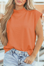 橙色纯色高领盖袖宽松上衣