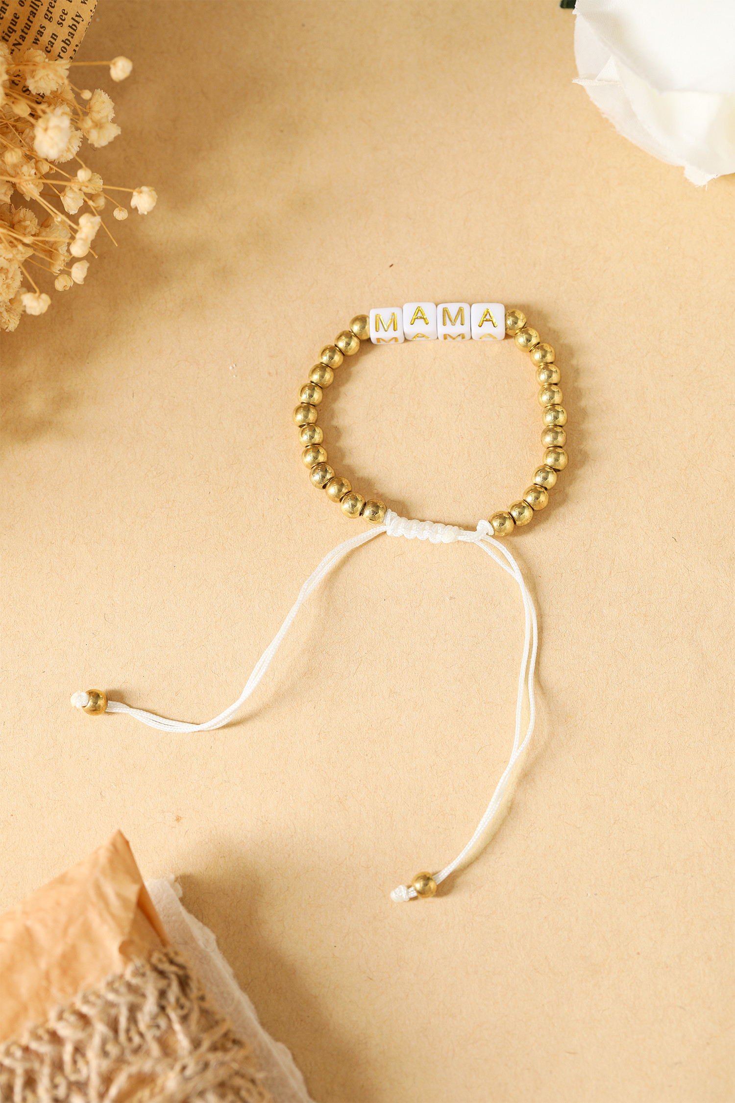 金色可调节拉绳串珠手链 BH014829