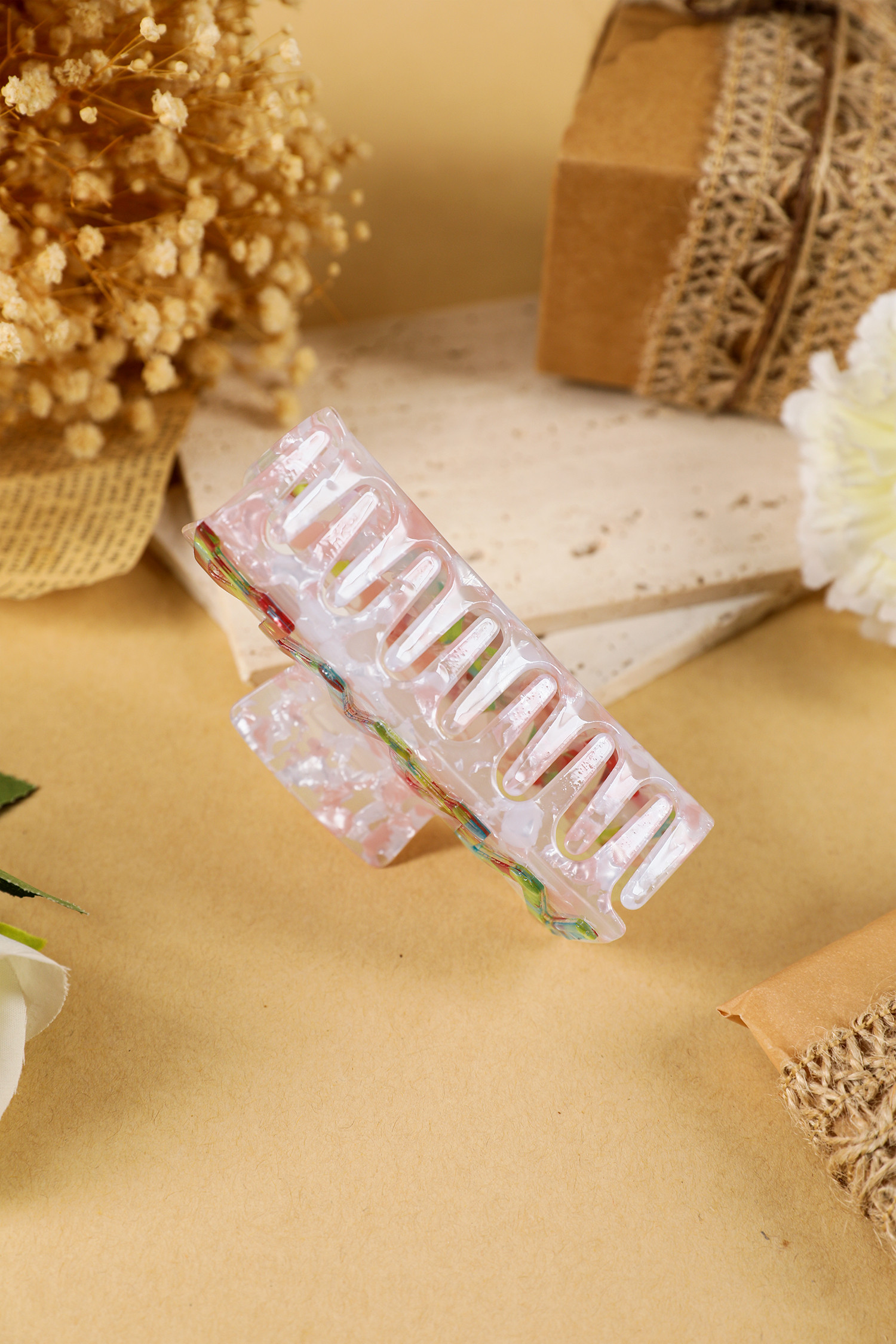 桃花水晶MAMA刻字长方形发夹 BH043748