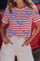 红色条纹爱国鹰亮片条纹 T 恤