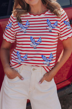 红色条纹爱国鹰亮片条纹 T 恤