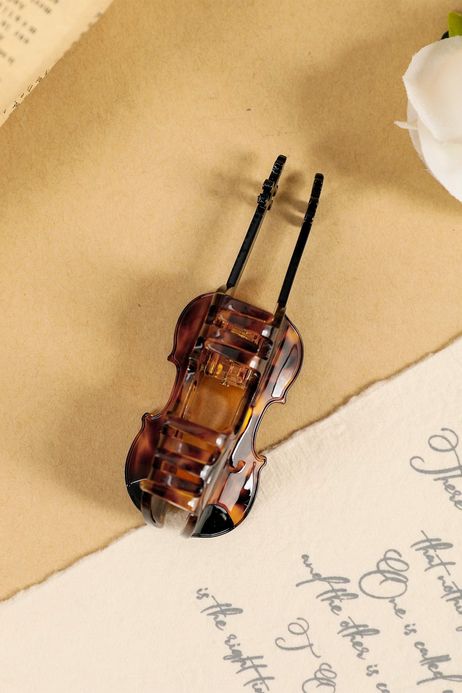 肉桂复古龟甲小提琴形醋酸纤维发夹 BH043758