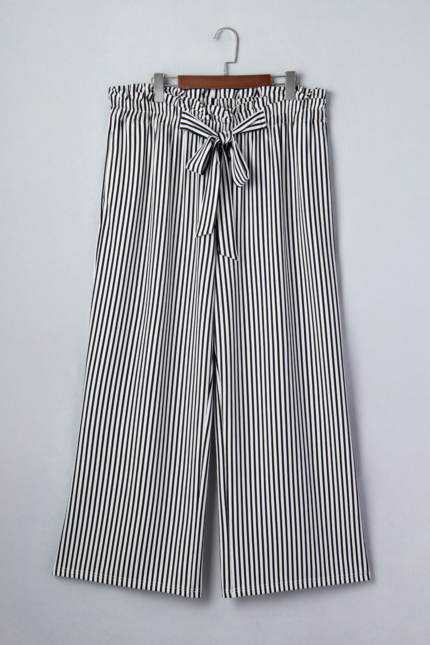 黑色条纹大码宽松直筒休闲裤 LC7713783