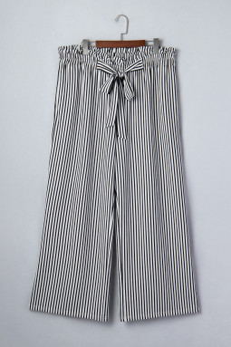 黑色条纹大码宽松直筒休闲裤