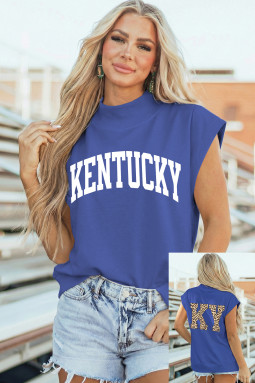 天蓝色 KENTUCKY 豹纹 KY 双面印花小高领 T 恤