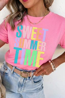 香袋粉色 SWEET SUMMER TIME 字母图案 T 恤