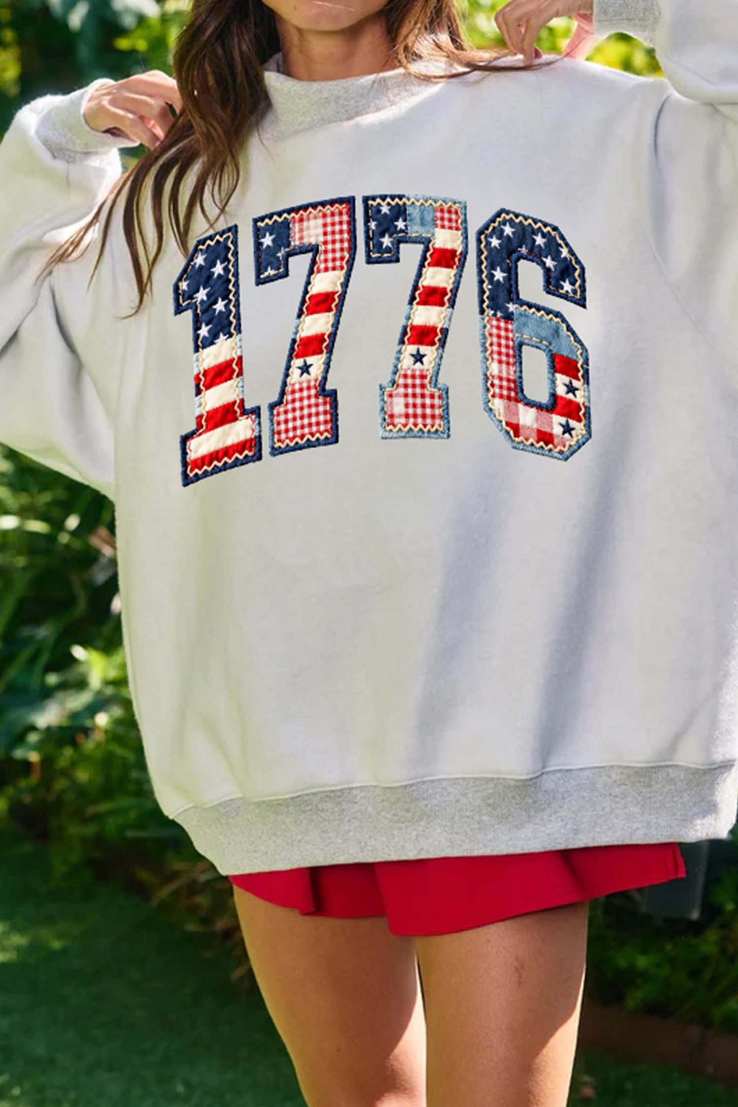 浅灰色 AMERICA 1776 仿拼布印花双面小高领套头衫 LC25321724