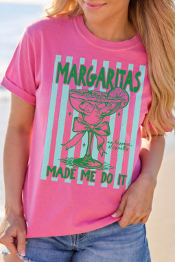 玫瑰红色 Margaritas Made Me Do It 条纹图案海滩度假 T 恤