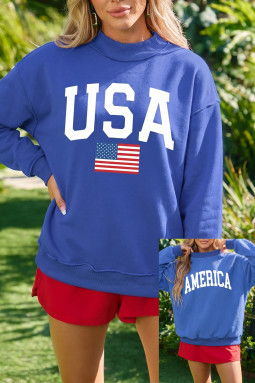 深蓝色小高领双面 USA/America 图案套头衫