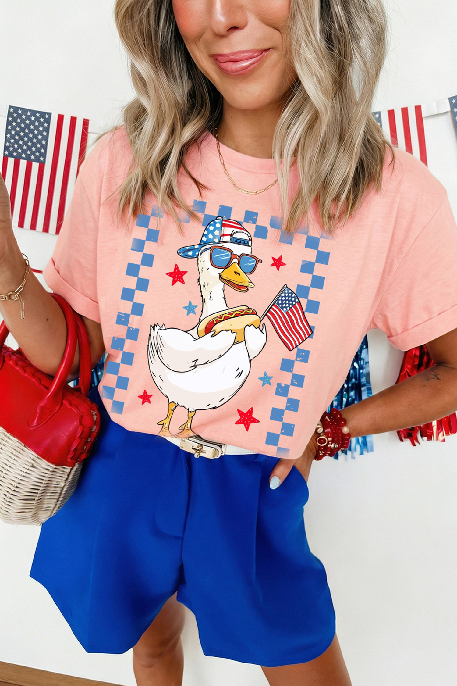 粉色 America Goose 7 月 4 日爱国旗帜图案 T 恤 LC25232252