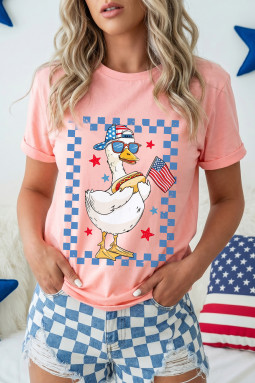 粉色 America Goose 7 月 4 日爱国旗帜图案 T 恤