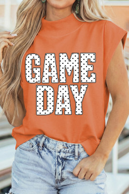 橙色波点字母印花 GAME Day 高领短袖上衣