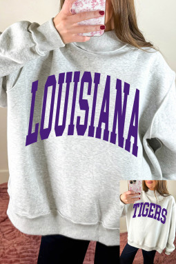 浅灰色 LOUISIANA/TIGERS 双面印花高领双面运动衫