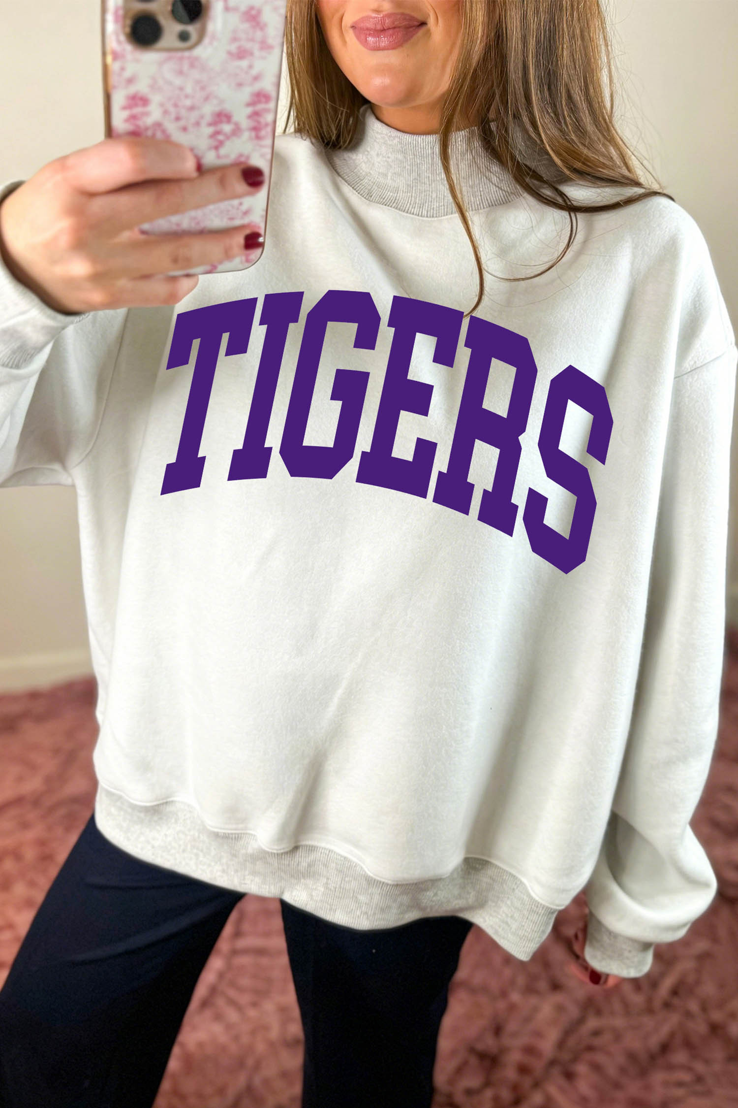 浅灰色 LOUISIANA/TIGERS 双面印花高领双面运动衫 LC25321884