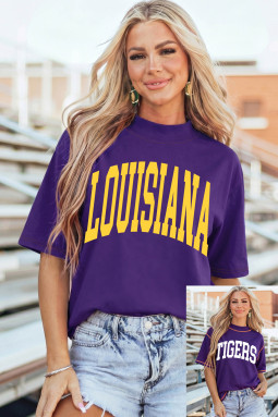 铁兰紫色 LOUISIANA/ TIGERS 双面印花高领双面休闲 T 恤