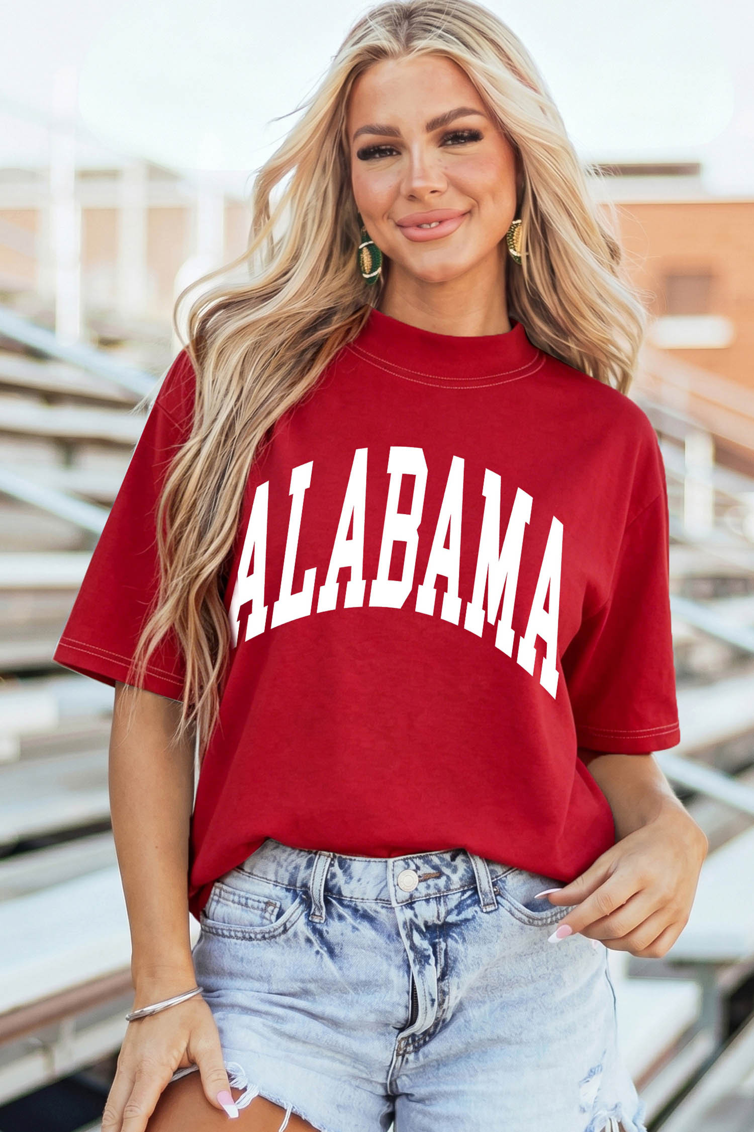 赛车红 AL/ ALABAMA 双面印花高领双面 T 恤 LC25231918