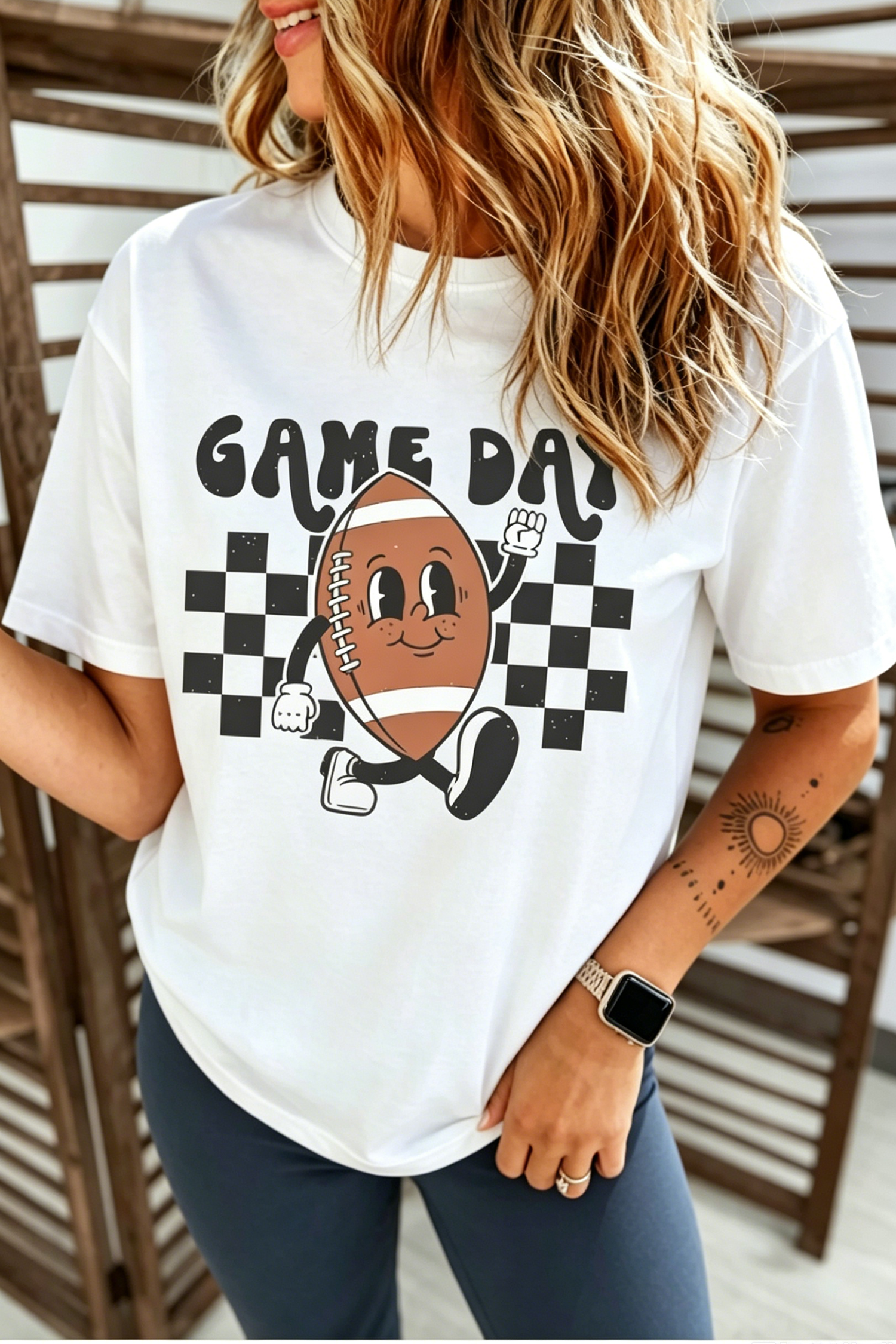 白色 Playful Game Day 足球印花 T 恤 LC25232313