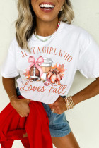 白色 JUST A GIRL WHO Loves Fall 图案休闲 T 恤
